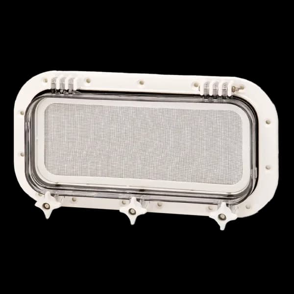Bomar Gray Series 5″ x 12″ Rectangle Opening Molded Portlight w/ Angled Drain - Drain: Angled Drain | Color: Black | Lens Color: Smoked - Image 1