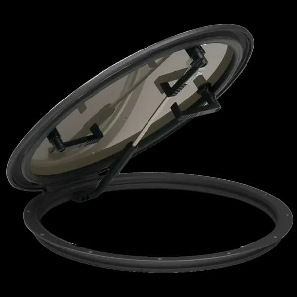 Bomar 100 Series 20 3/8″ x 20 3/8″ Dia Round Cast Aluminum Hatch - Lens Color: Smoked | Color: Black - Image 1